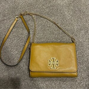Tory Burch Yellow Leather Crossbody Bag with Gold Chain